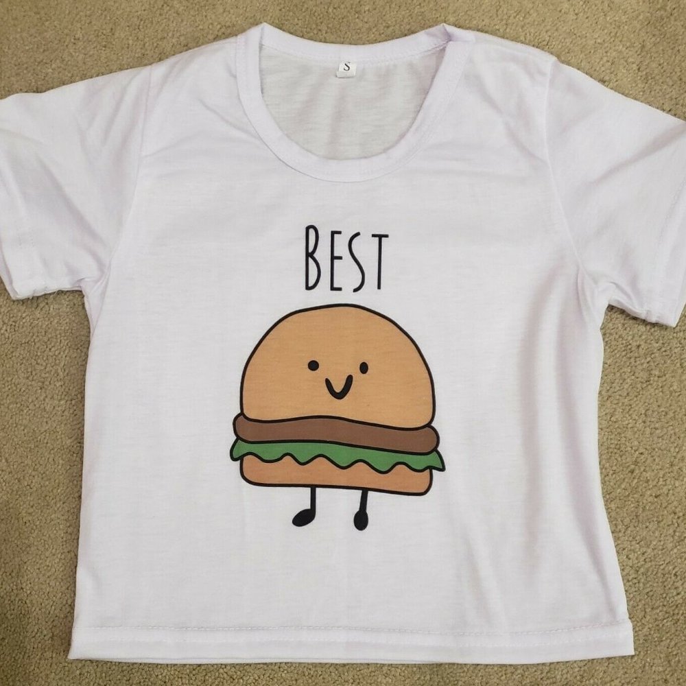 FUN 2PC SET - CHILD SIZE SMALL BEST FRIENDS GRAPHIC TEE - HAMBURGER & FRIES, NEW - Picture 2 of 15